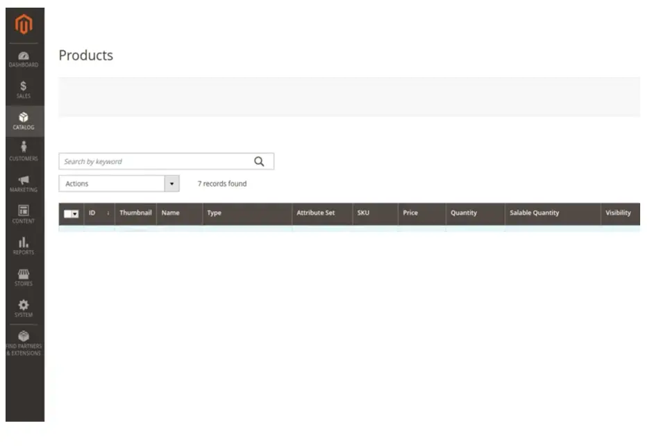 Magento Catalog and Salable Quantity Grid
