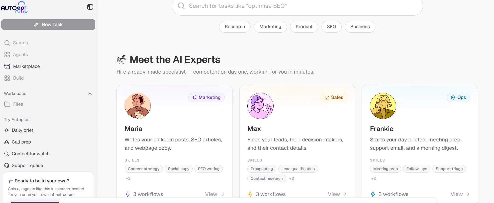 AutoGPT Pre-Trained AI Specialists Including Maria, Max, and Frankie
