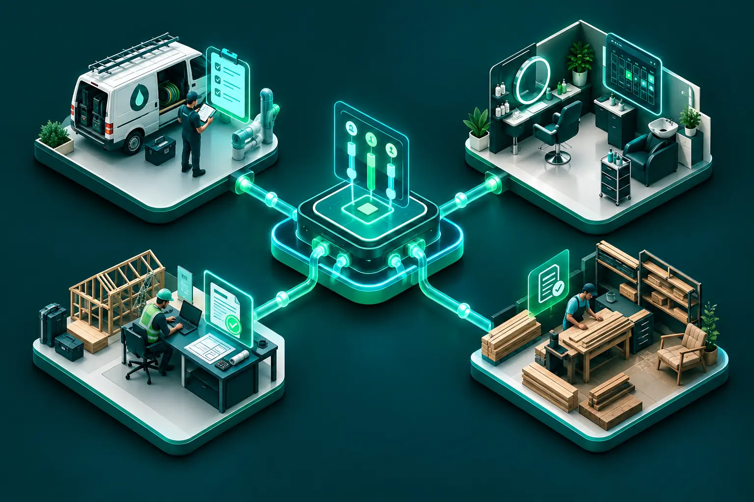 Visual Concept of Physical and Digital Businesses Connected by Automation