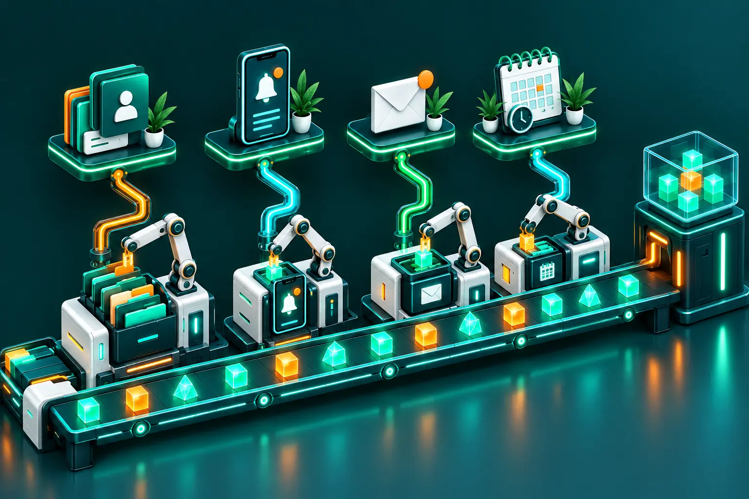 Visual Concept of Linear Data Conveyor Belt Connecting Digital Business Applications