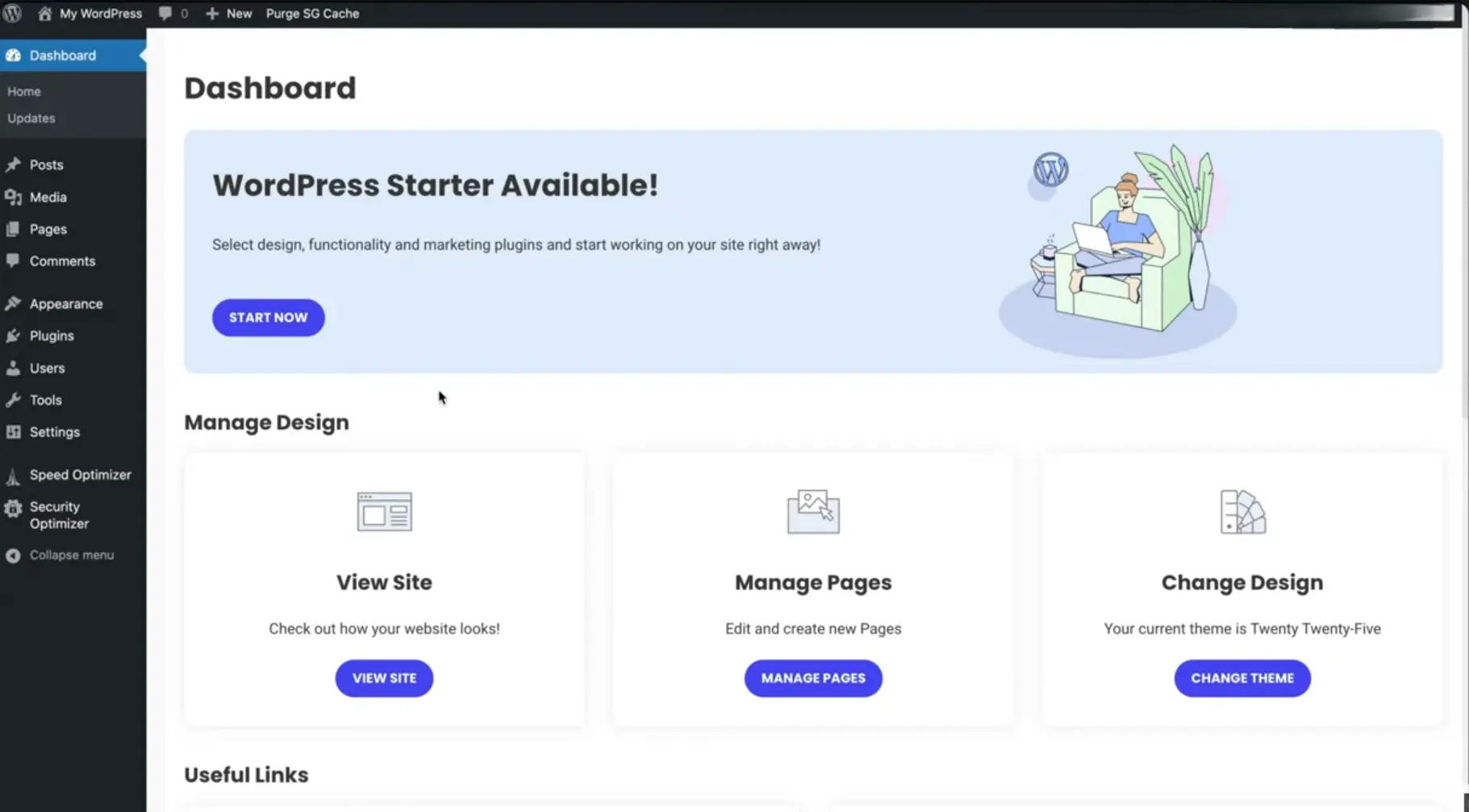 SiteGround WordPress Starter and Speed Optimizer Admin Dashboard